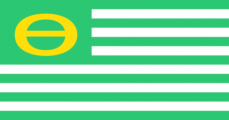 A green variation of the American flag with the Ecology symbol in place of the stars