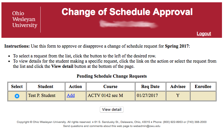 Online Change of Schedule Form | Information Services ~ Self Help Site